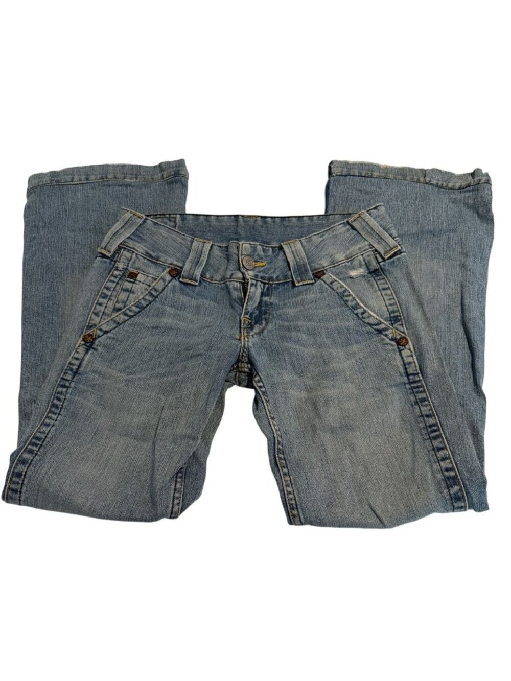 True Religion Womens Sammy Jeans Size 28 Light Wash Distressed Bootcut Denim